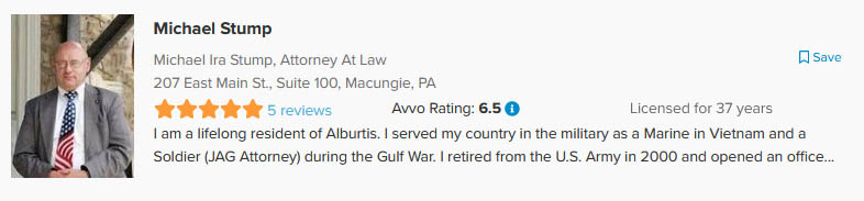 Attorney Stump's Avvo Profile and Link to Avvo Website